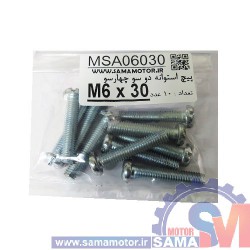 پیچ استوانه دو و چهار سو M6 طول 30mm بسته 10 عددی