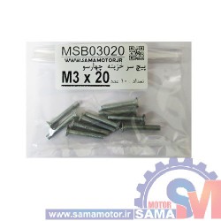 پیچ سرخزینه/ تخت چهار سو M3 طول 20mm بسته 10 عددی