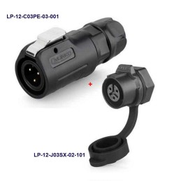 کانکتور ضد آب 3 پین پنلی نری و مادگی قطر 12mm بادرپوش