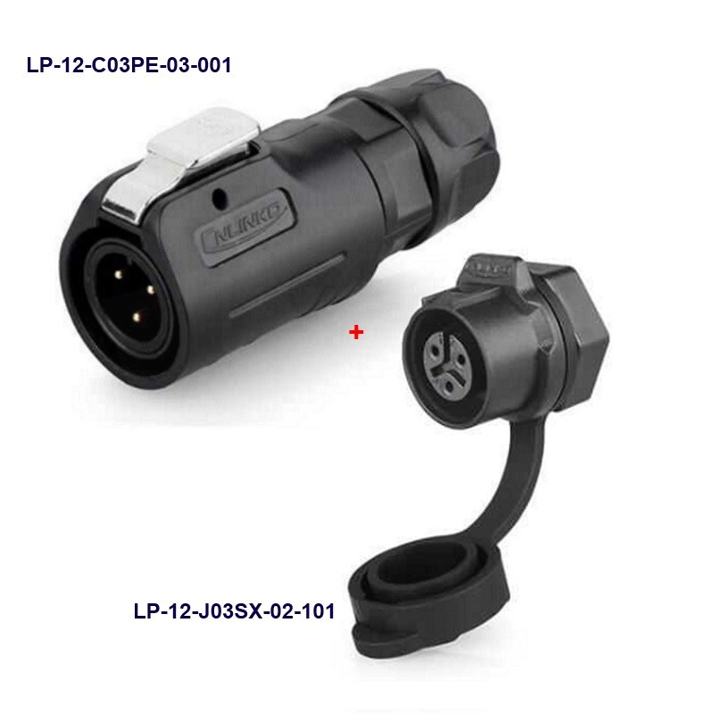 کانکتور ضد آب 3 پین پنلی نری و مادگی قطر 12mm بادرپوش
