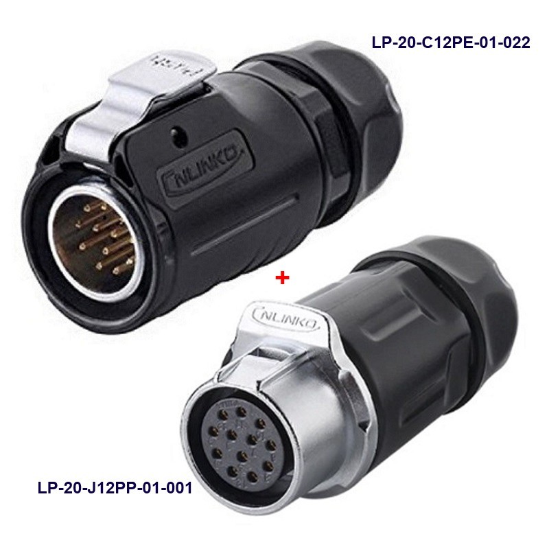 کانکتور ضد آب 12 پین پنلی نری و مادگی قطر 20mm بادرپوش