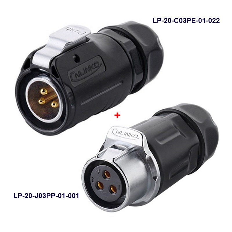 کانکتور ضد آب 3 پین پنلی نری و مادگی قطر 20mm بادرپوش