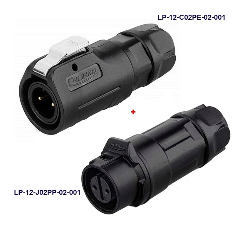 کانکتور ضد آب 2 پین پنلی نری و مادگی قطر 12mm بادرپوش