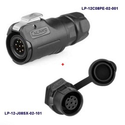 کانکتور ضد آب 8 پین پنلی نری و مادگی قطر 12mm بادرپوش