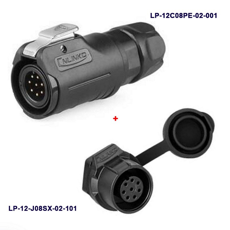 کانکتور ضد آب 8 پین پنلی نری و مادگی قطر 12mm بادرپوش