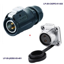 کانکتور ضد آب 2 پین پنلی نری و مادگی قطر 20mm بادرپوش