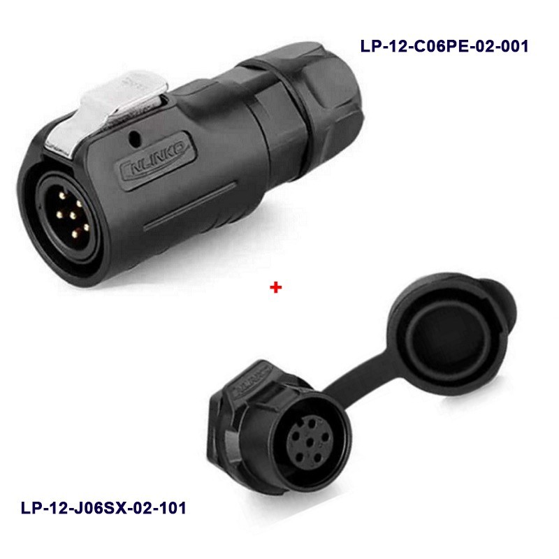 کانکتور ضد آب 6 پین پنلی نری و مادگی قطر 12mm بادرپوش