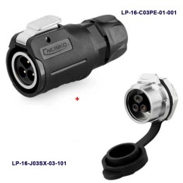 کانکتور ضد آب 3 پین پنلی نری و مادگی قطر 16mm بادرپوش