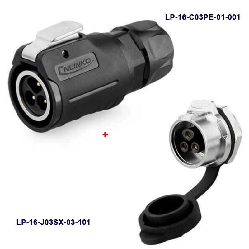 کانکتور ضد آب 3 پین پنلی نری و مادگی قطر 16mm بادرپوش