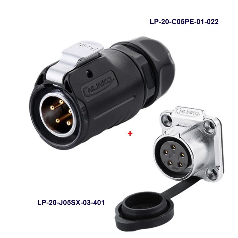 کانکتور ضد آب 5 پین پنلی نری و مادگی قطر 20mm بادرپوش