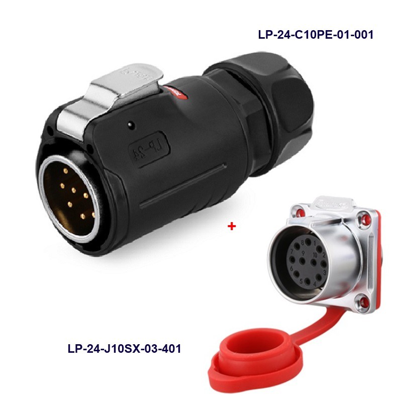 کانکتور ضد آب 10 پین پنلی نری و مادگی قطر 24mm بادرپوش