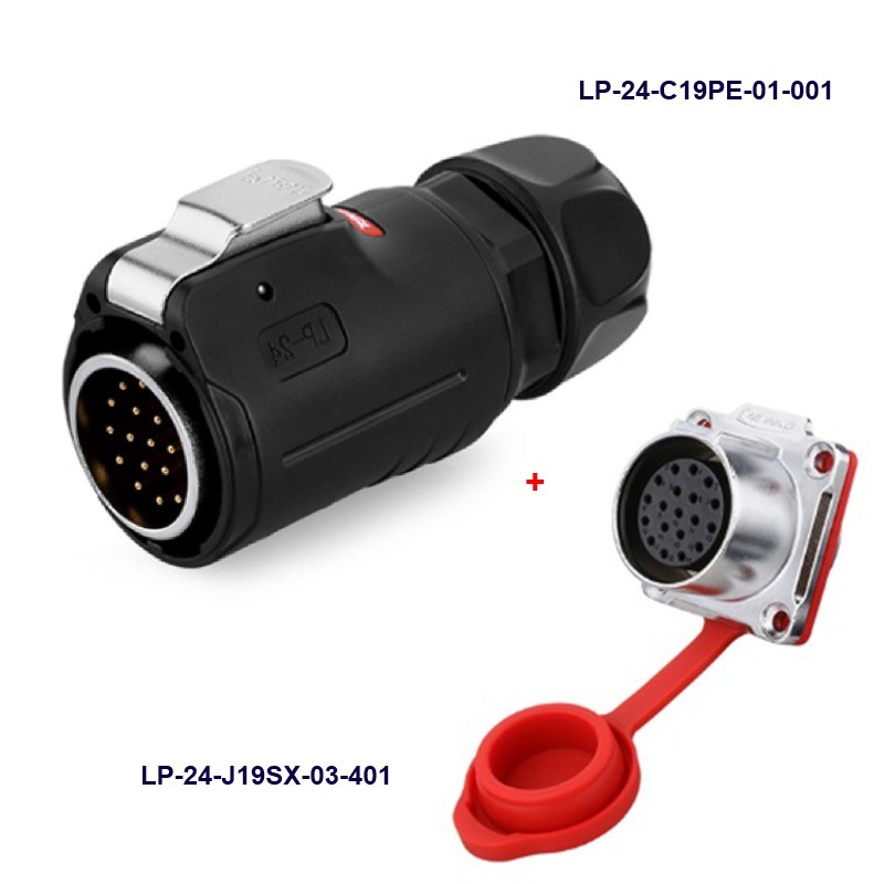 کانکتور ضد آب 19 پین پنلی نری و مادگی قطر 24mm بادرپوش