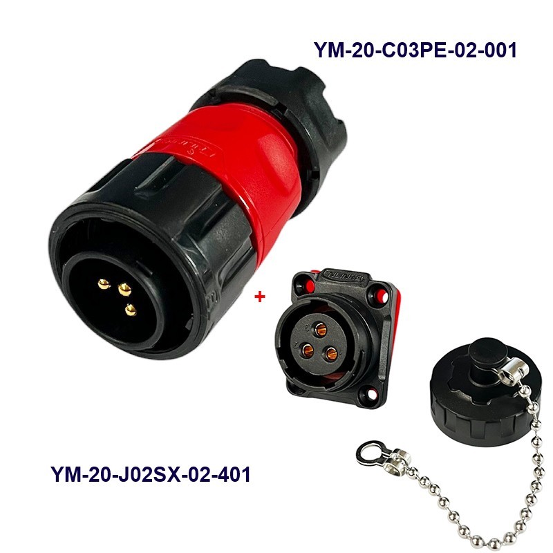 کانکتور ضد آب 3 پین پنلی نری و مادگی قطر 20mm بادرپوش سری YM