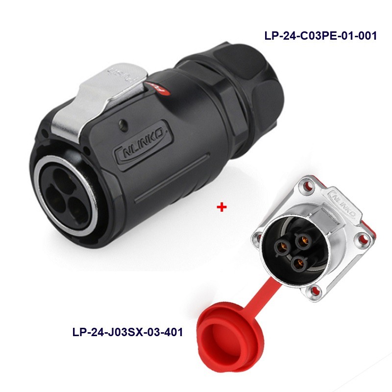 کانکتور ضد آب 3 پین پنلی نری و مادگی قطر 24mm بادرپوش