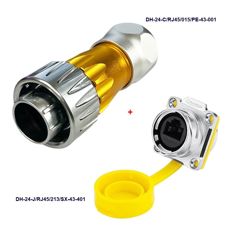 کانکتور ضد آب 8 پین RJ45 نری مادگی قطر 24mm با درپوش سری DH