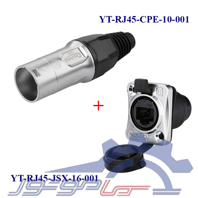 ست کانکتور ضد آب 8 پین RJ45 نری مادگی قطر 16mm با درپوش سری YT بدنه فلزی