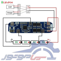 ماژول محافظ شارژ باتری لیتیوم فسفات 4 سل 10 آمپر