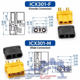 کانکتور قدرت ICX301 (XT30 2+1) آماس (AMASS) ابعاد