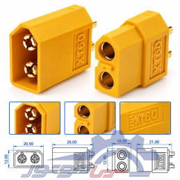 کانکتور قدرت XT60 آماس (AMASS) دو پین زرد نری و مادگی (یک جفت)