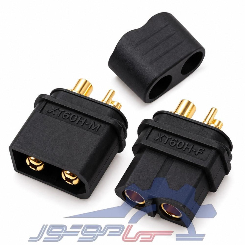 کانکتور قدرت XT60H آماس (AMASS) دو پین مشکی با درپوش نری و مادگی (یک جفت)