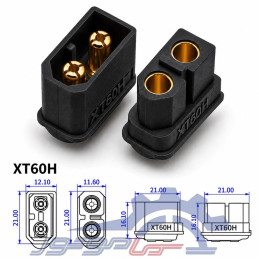 کانکتور قدرت XT60H آماس (AMASS) دو پین مشکی با درپوش نری و مادگی (یک جفت)