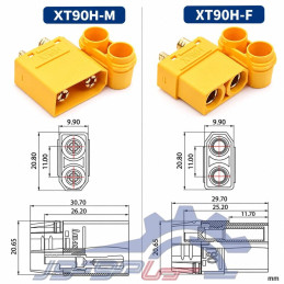 کانکتور قدرت XT90H آماس (AMASS) دو پین زرد ابعاد