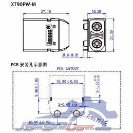 XT90PW-M آماس (AMASS) دو پین نری ابعاد مکانیکی