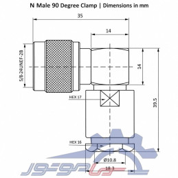 کانکتور N نری زاویه‌دار ۹۰ درجه کلمپی مناسب کابل LMR400 و 50-7