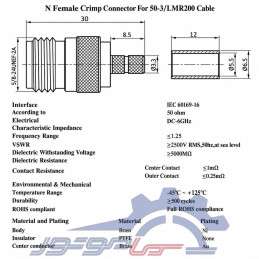کانکتور N مادگی مستقیم پرسی مدل N-C-K-3 مناسب کابل LMR200